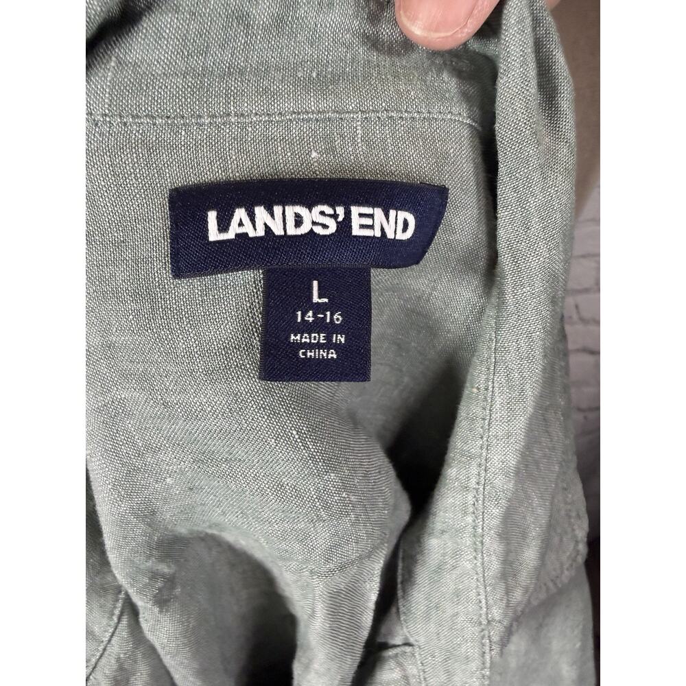 Land’s End Size Large Green Linen Long Sleeve Button Down Shirt Roll Tab - Picture 7 of 7